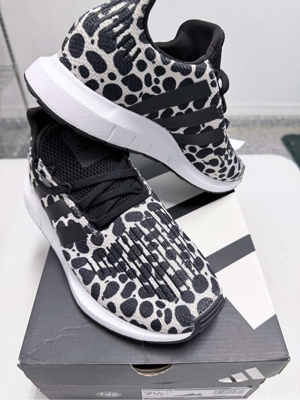 adidas Women's Black & White Leopard-Print Athletic Sneakers